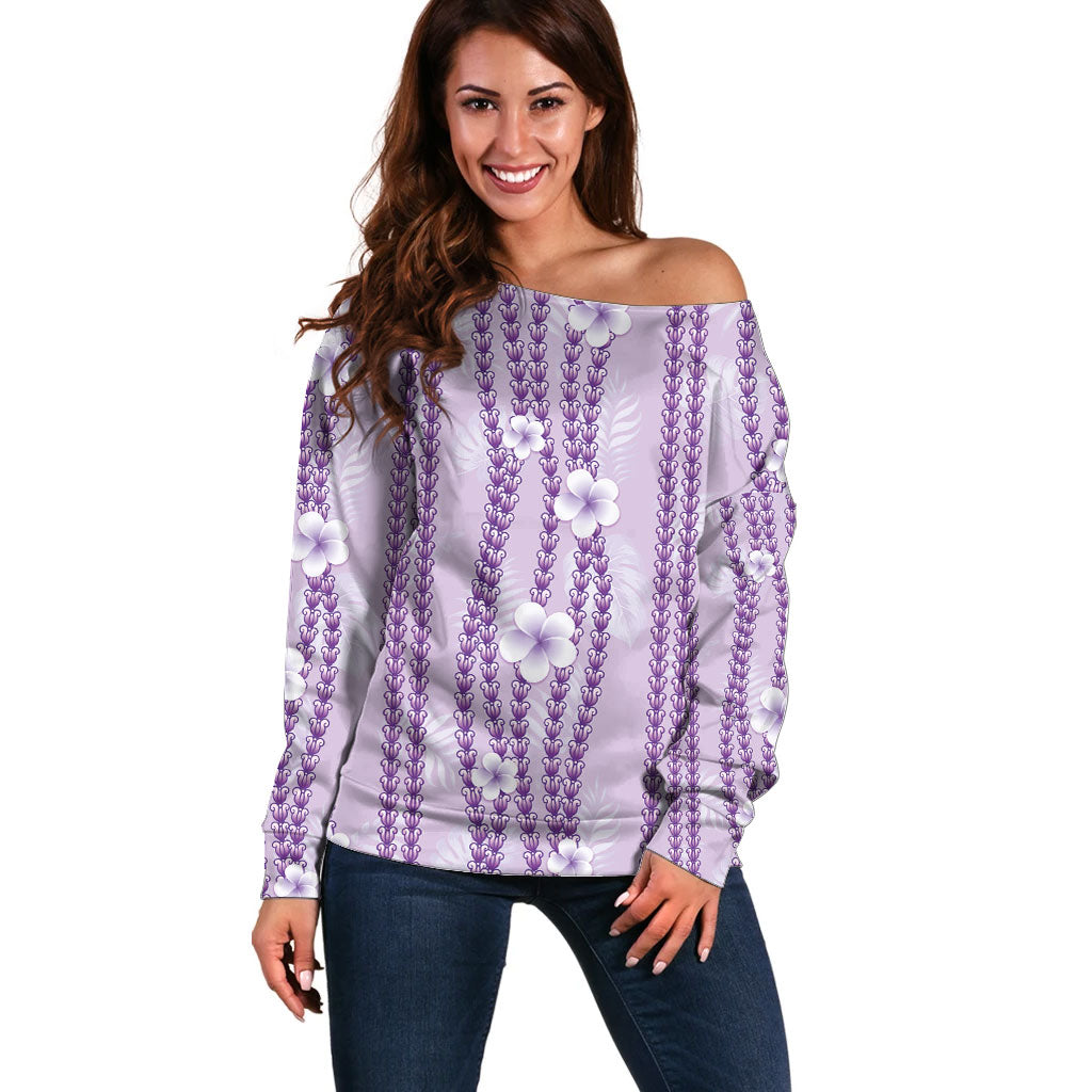 Hawaii Queen Liliuokalani Off Shoulder Sweater Lavender Lei Pua Kalaunu