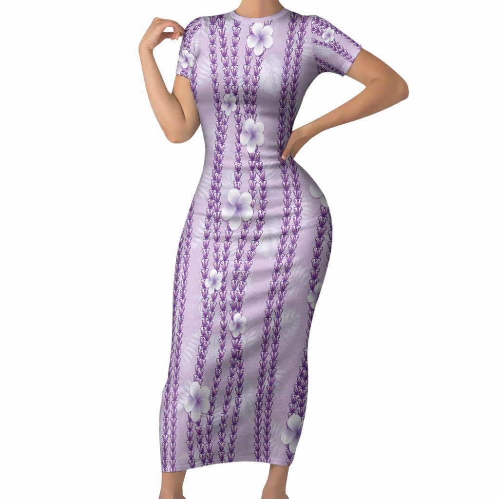 Hawaii Queen Liliuokalani Short Sleeve Bodycon Dress Lavender Lei Pua Kalaunu