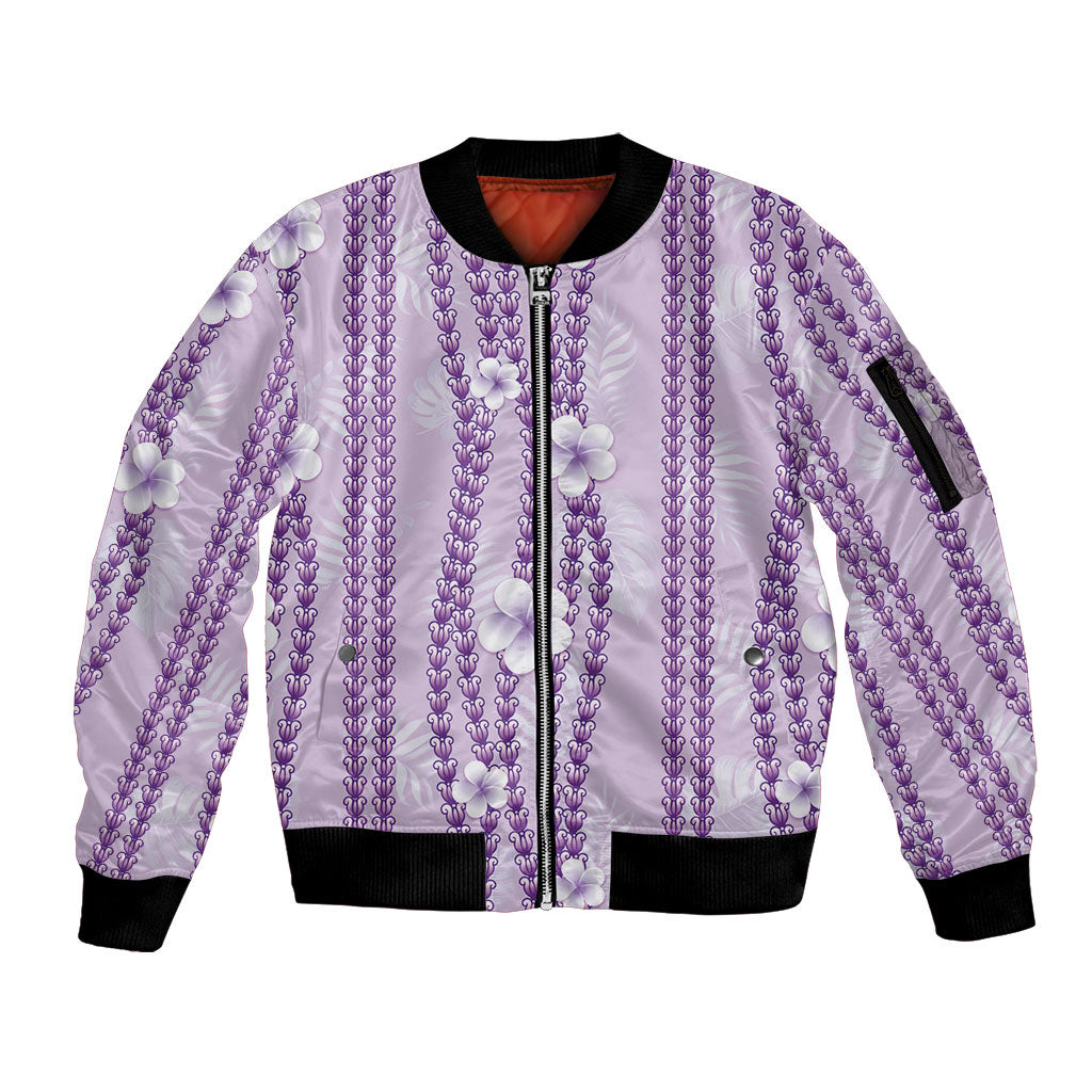 Hawaii Queen Liliuokalani Sleeve Zip Bomber Jacket Lavender Lei Pua Kalaunu