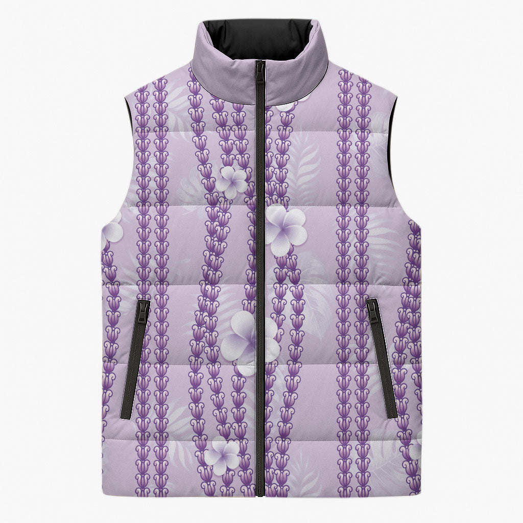 Hawaii Queen Liliuokalani Sleeveless Puffer Jacket Lavender Lei Pua Kalaunu