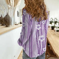 Hawaii Queen Liliuokalani Women Casual Shirt Lavender Lei Pua Kalaunu LT05 - Polynesian Pride