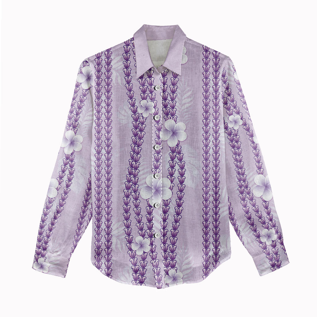 Hawaii Queen Liliuokalani Women Casual Shirt Lavender Lei Pua Kalaunu LT05 - Polynesian Pride