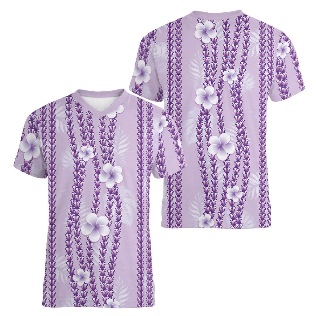 Hawaii Queen Liliuokalani Women V-Neck T-Shirt Lavender Lei Pua Kalaunu LT05 - Polynesian Pride