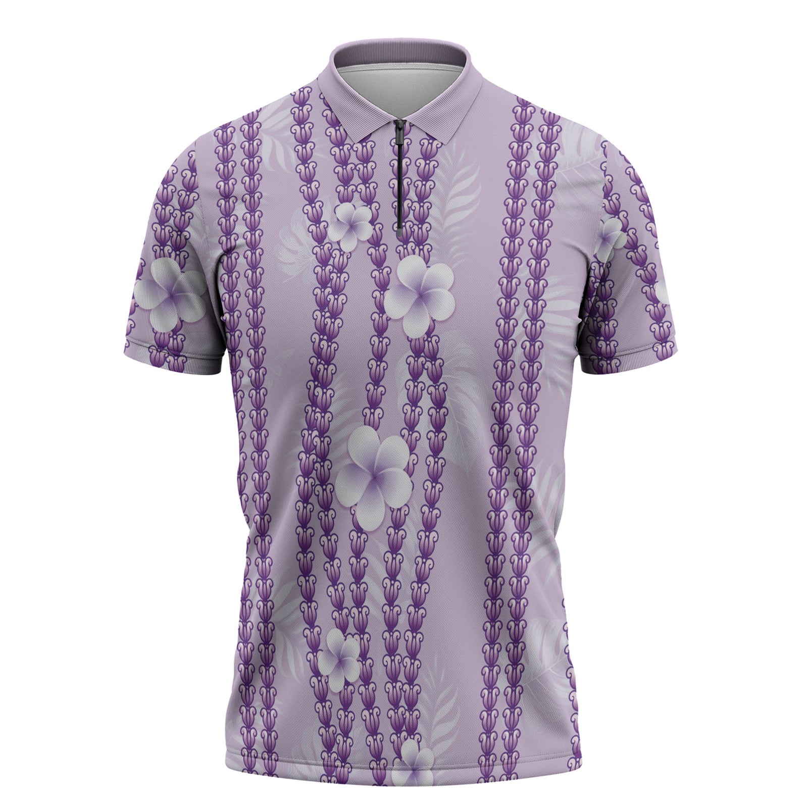 Hawaii Queen Liliuokalani Zipper Polo Shirt Lavender Lei Pua Kalaunu