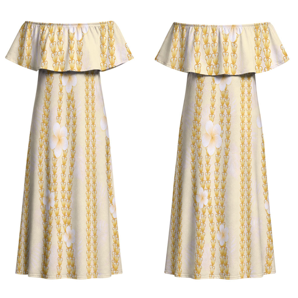 Hawaii Queen Liliuokalani Couples Matching Off Shoulder Maxi Dress and Long Sleeve Button Shirt Gold Lei Pua Kalaunu LT05 - Polynesian Pride