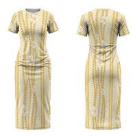 Hawaii Queen Liliuokalani Couples Matching Short Sleeve Bodycon Dress and Long Sleeve Button Shirt Gold Lei Pua Kalaunu LT05 - Polynesian Pride