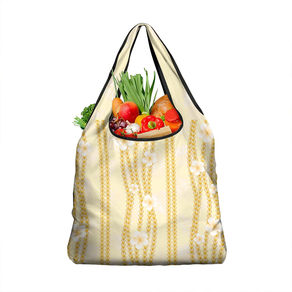 Hawaii Queen Liliuokalani Grocery Bag Gold Lei Pua Kalaunu