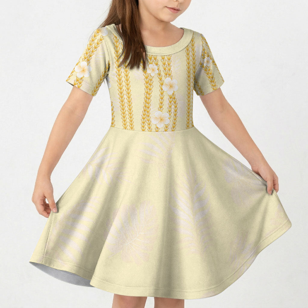 Hawaii Queen Liliuokalani Kid Short Sleeve Dress Gold Lei Pua Kalaunu
