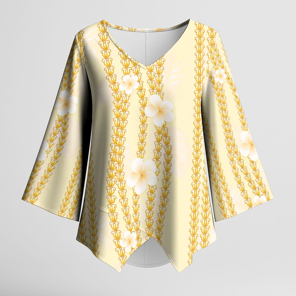 Hawaii Queen Liliuokalani Kimono Sleeve Blouse Gold Lei Pua Kalaunu LT05 Female Gold - Polynesian Pride