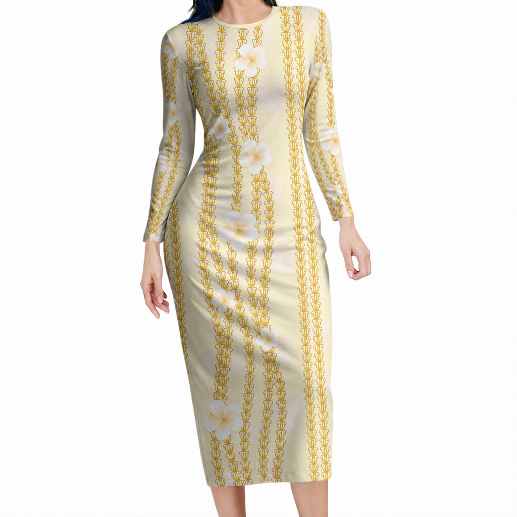 Hawaii Queen Liliuokalani Long Sleeve Bodycon Dress Gold Lei Pua Kalaunu