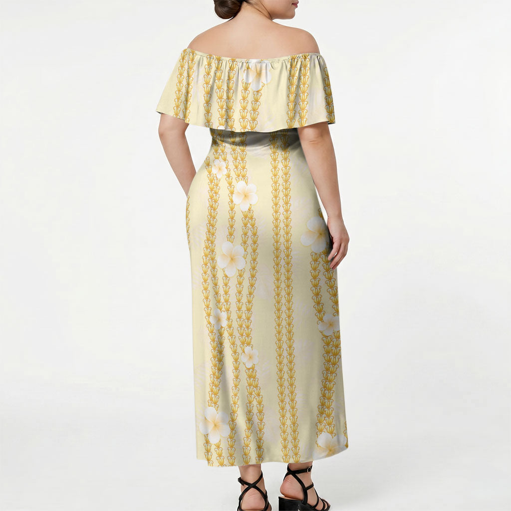 Hawaii Queen Liliuokalani Off Shoulder Maxi Dress Gold Lei Pua Kalaunu LT05 - Polynesian Pride