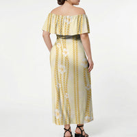 Hawaii Queen Liliuokalani Off Shoulder Maxi Dress Gold Lei Pua Kalaunu LT05 - Polynesian Pride