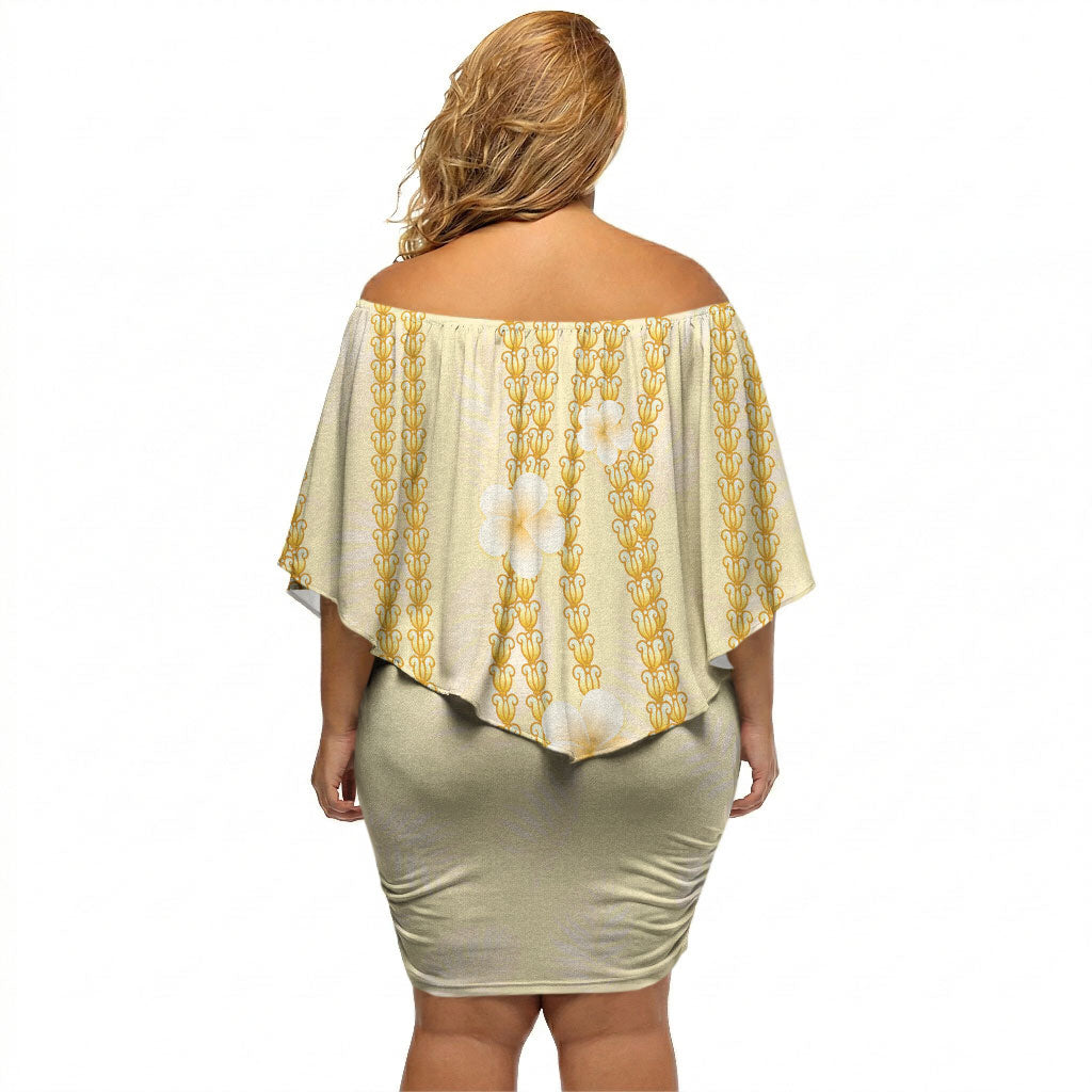 Hawaii Queen Liliuokalani Off Shoulder Short Dress Gold Lei Pua Kalaunu LT05 - Polynesian Pride