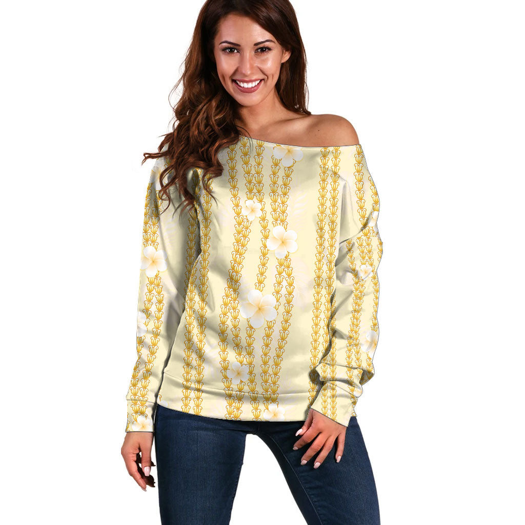 Hawaii Queen Liliuokalani Off Shoulder Sweater Gold Lei Pua Kalaunu