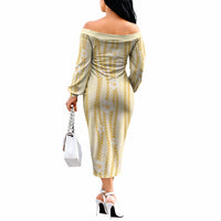 Hawaii Queen Liliuokalani Off The Shoulder Long Sleeve Dress Gold Lei Pua Kalaunu LT05 - Polynesian Pride
