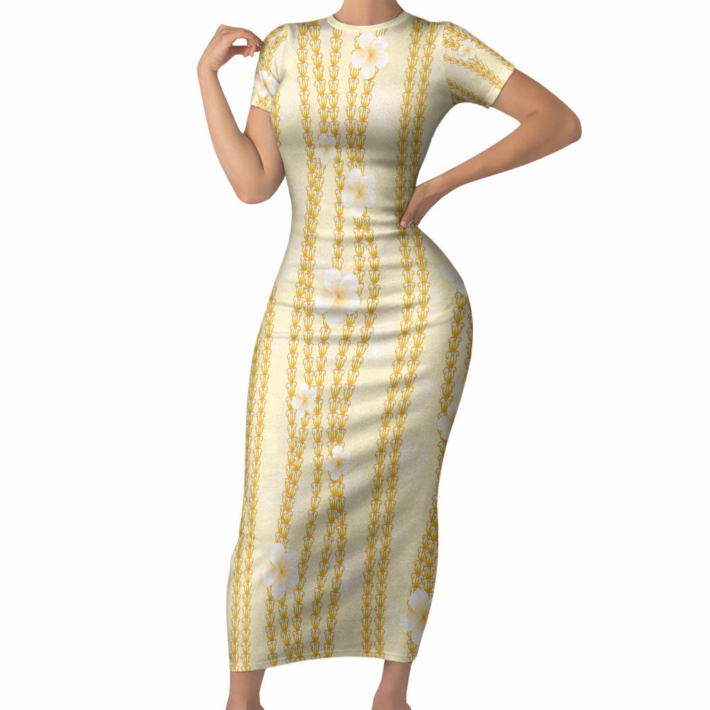 Hawaii Queen Liliuokalani Short Sleeve Bodycon Dress Gold Lei Pua Kalaunu