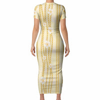 Hawaii Queen Liliuokalani Short Sleeve Bodycon Dress Gold Lei Pua Kalaunu LT05 - Polynesian Pride