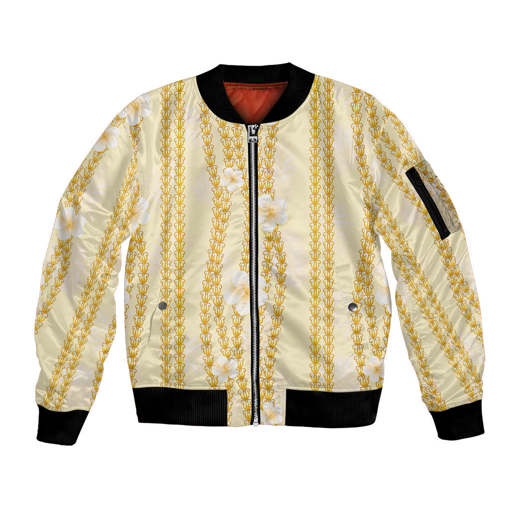 Hawaii Queen Liliuokalani Sleeve Zip Bomber Jacket Gold Lei Pua Kalaunu