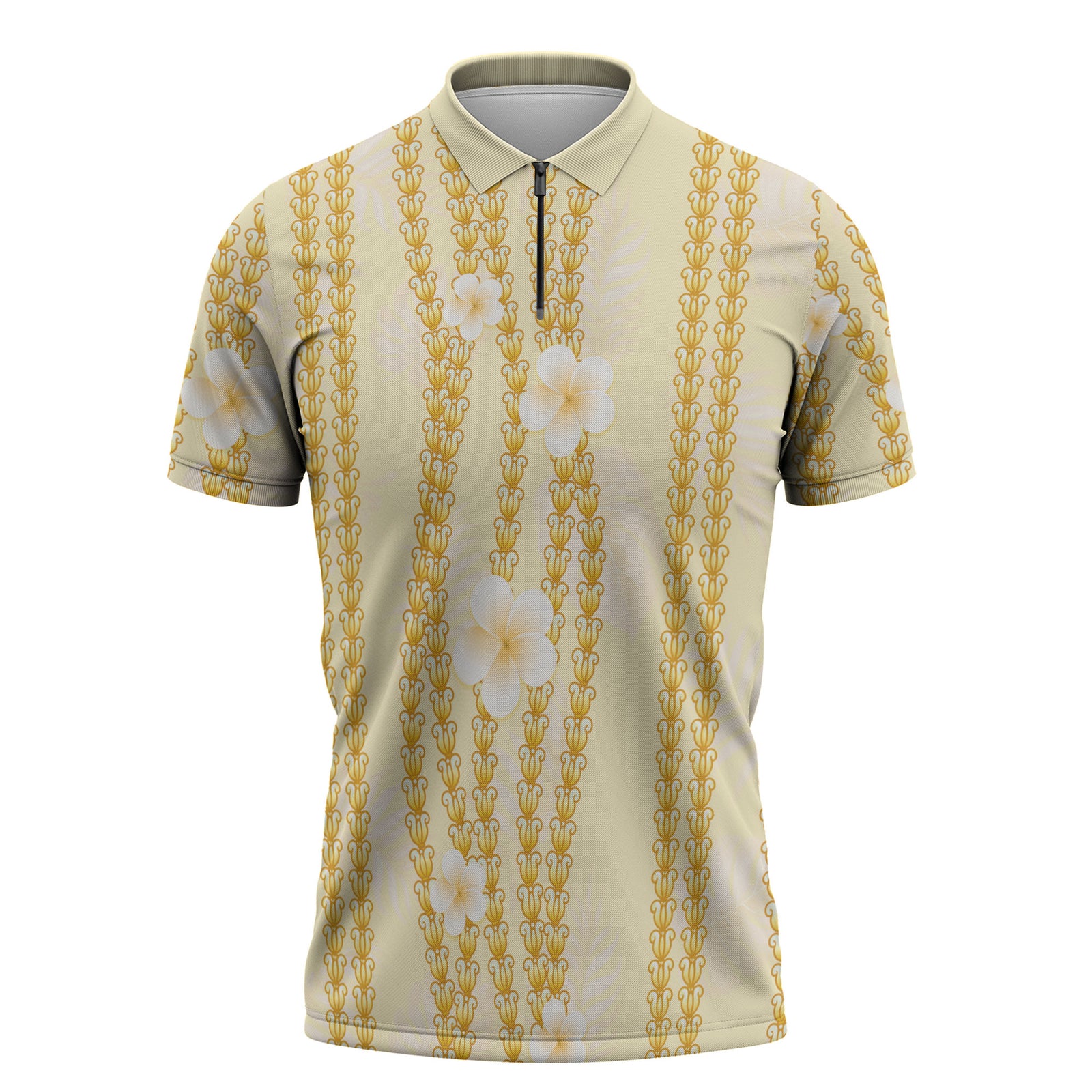 Hawaii Queen Liliuokalani Zipper Polo Shirt Gold Lei Pua Kalaunu