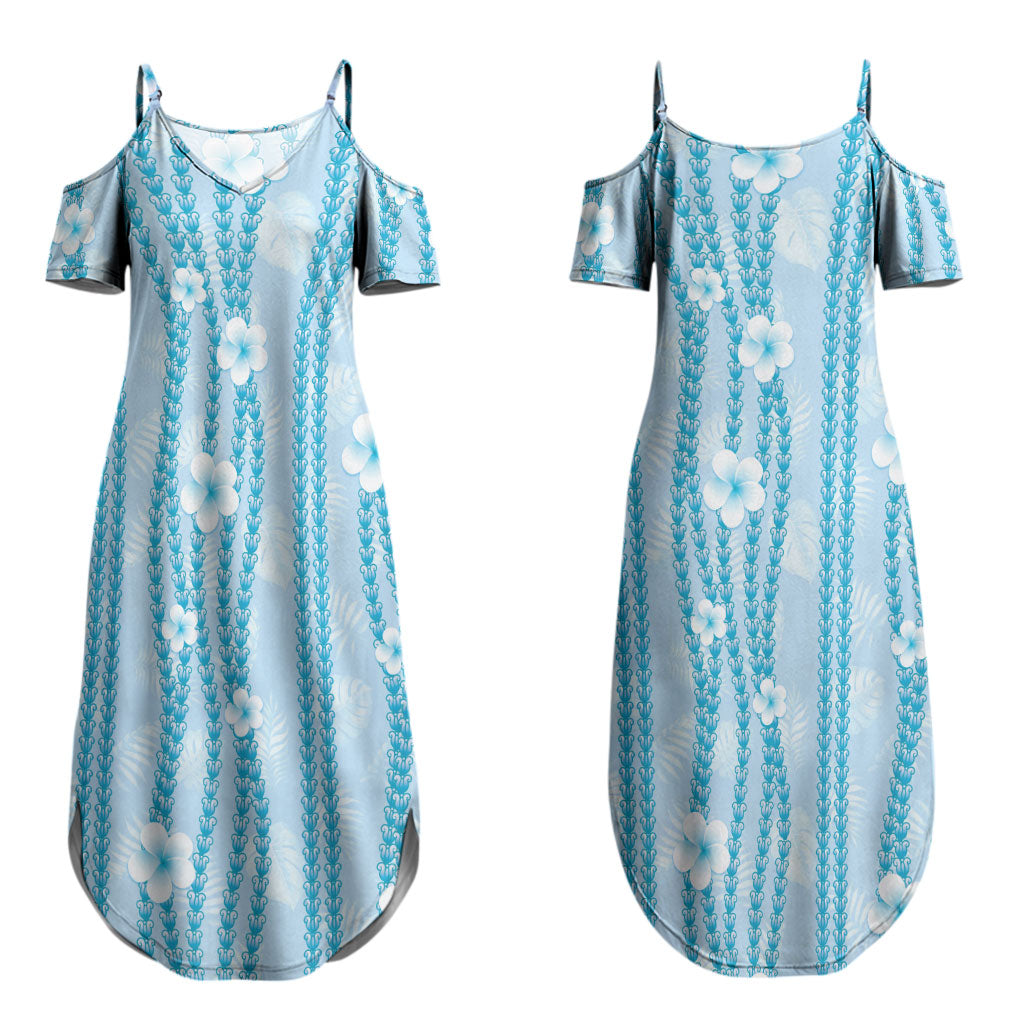 Hawaii Queen Liliuokalani Couples Matching Summer Maxi Dress and Long Sleeve Button Shirt Blue Lei Pua Kalaunu LT05 - Polynesian Pride