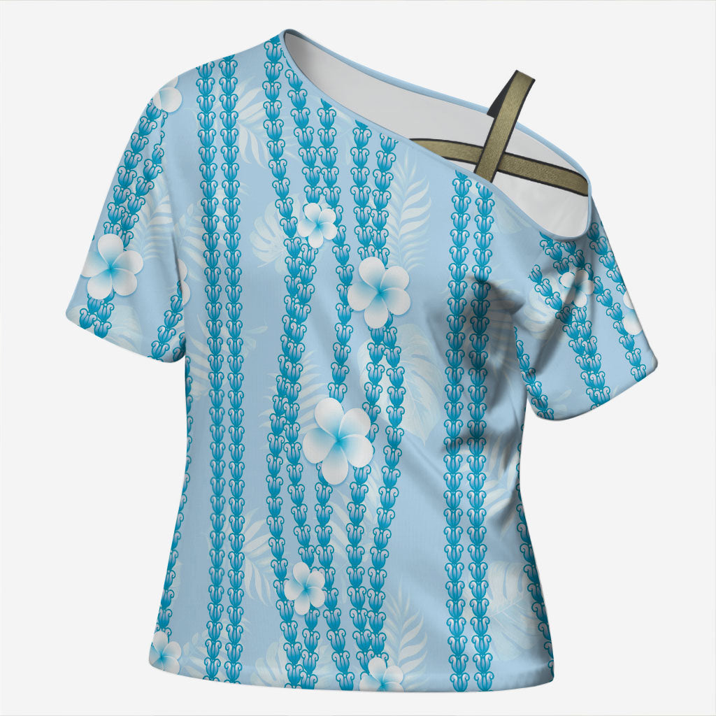 Hawaii Queen Liliuokalani Cross Shoulder Shirt Blue Lei Pua Kalaunu