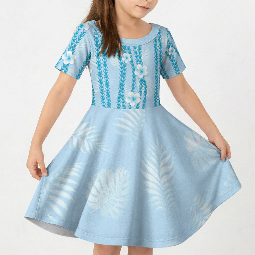 Hawaii Queen Liliuokalani Kid Short Sleeve Dress Blue Lei Pua Kalaunu LT05 KID Blue - Polynesian Pride