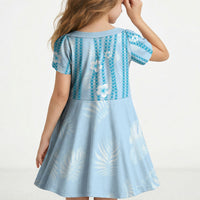 Hawaii Queen Liliuokalani Kid Short Sleeve Dress Blue Lei Pua Kalaunu LT05 - Polynesian Pride