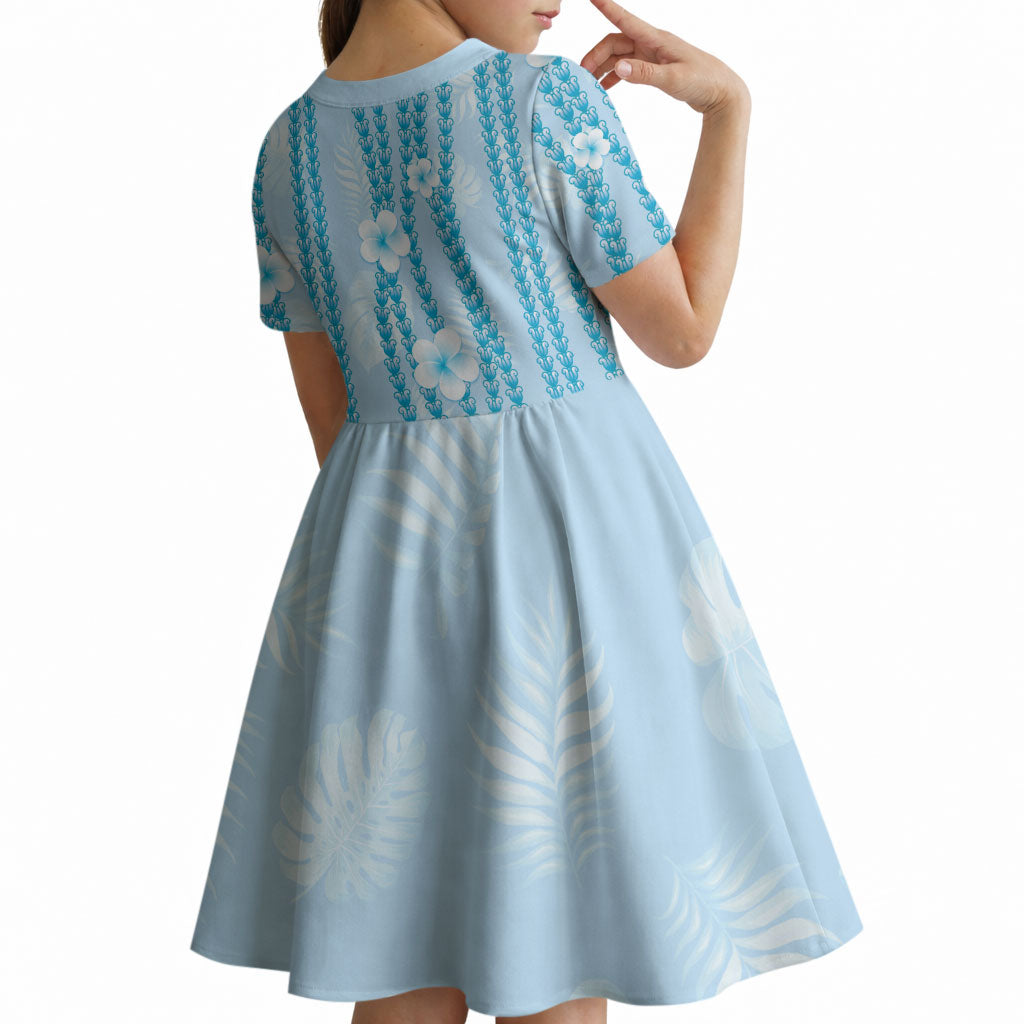 Hawaii Queen Liliuokalani Kid Short Sleeve Dress Blue Lei Pua Kalaunu LT05 - Polynesian Pride