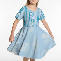 Hawaii Queen Liliuokalani Kid Short Sleeve Dress Blue Lei Pua Kalaunu LT05 - Polynesian Pride