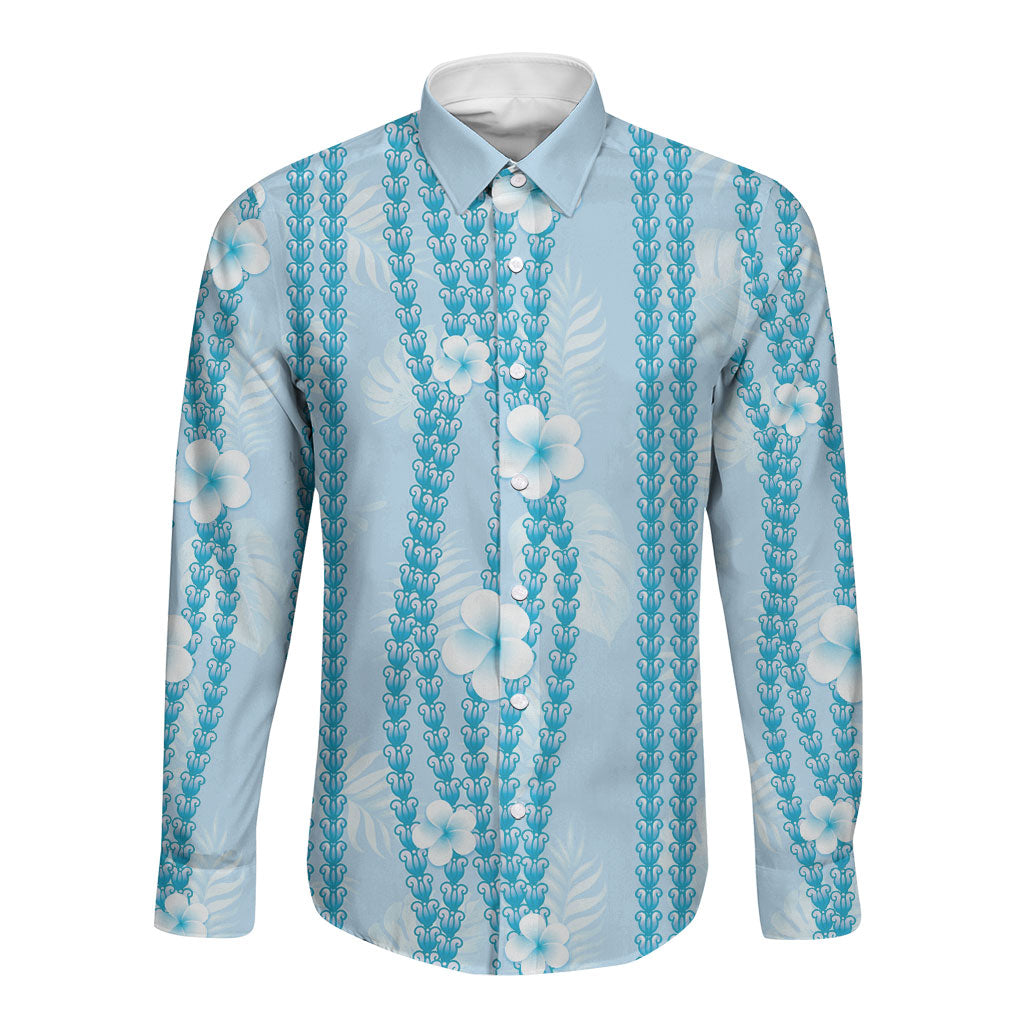 Hawaii Queen Liliuokalani Long Sleeve Button Shirt Blue Lei Pua Kalaunu LT05 Unisex Blue - Polynesian Pride