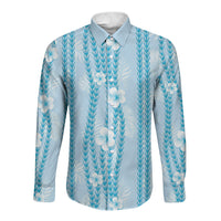 Hawaii Queen Liliuokalani Long Sleeve Button Shirt Blue Lei Pua Kalaunu LT05 Unisex Blue - Polynesian Pride