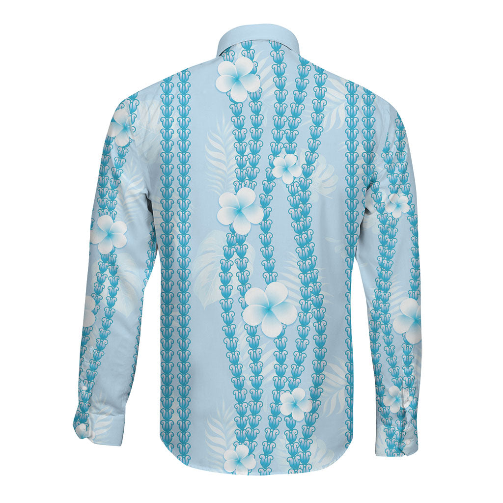 Hawaii Queen Liliuokalani Long Sleeve Button Shirt Blue Lei Pua Kalaunu LT05 - Polynesian Pride