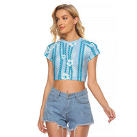 Hawaii Queen Liliuokalani Raglan Cropped T Shirt Blue Lei Pua Kalaunu LT05 Female Blue - Polynesian Pride
