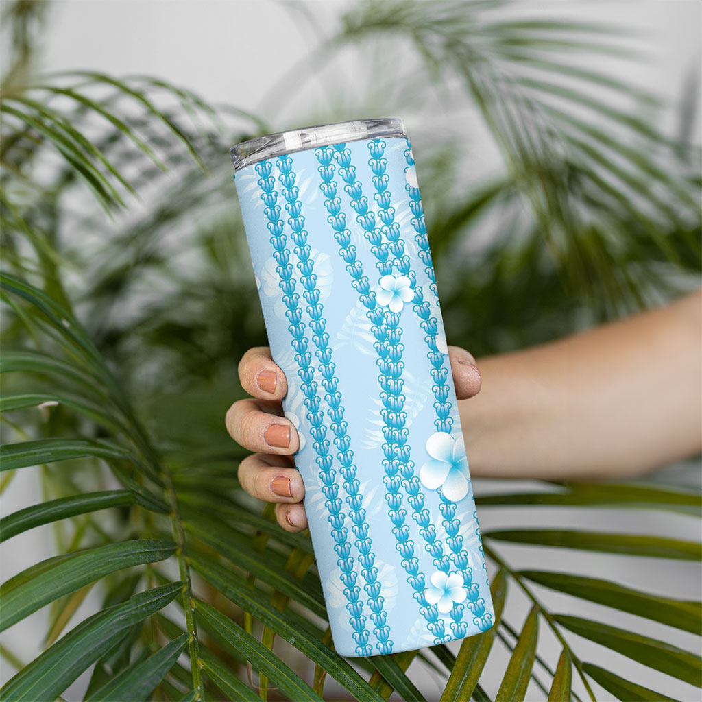 Hawaii Queen Liliuokalani Skinny Tumbler Blue Lei Pua Kalaunu LT05 - Polynesian Pride