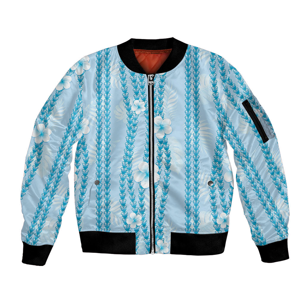 Hawaii Queen Liliuokalani Sleeve Zip Bomber Jacket Blue Lei Pua Kalaunu