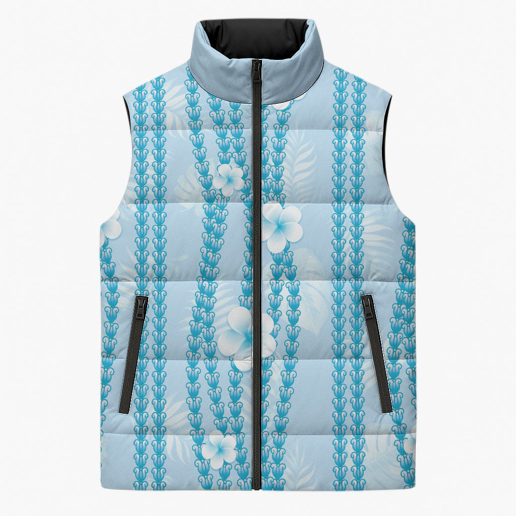 Hawaii Queen Liliuokalani Sleeveless Puffer Jacket Blue Lei Pua Kalaunu