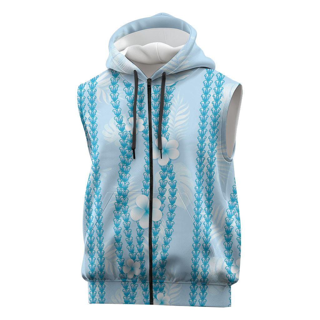 Hawaii Queen Liliuokalani Sleeveless Zip Hoodie Blue Lei Pua Kalaunu