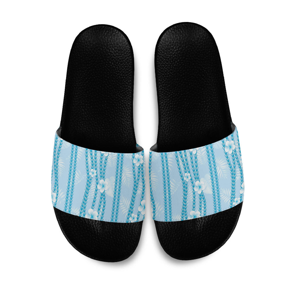 Hawaii Queen Liliuokalani Slide Sandals Blue Lei Pua Kalaunu