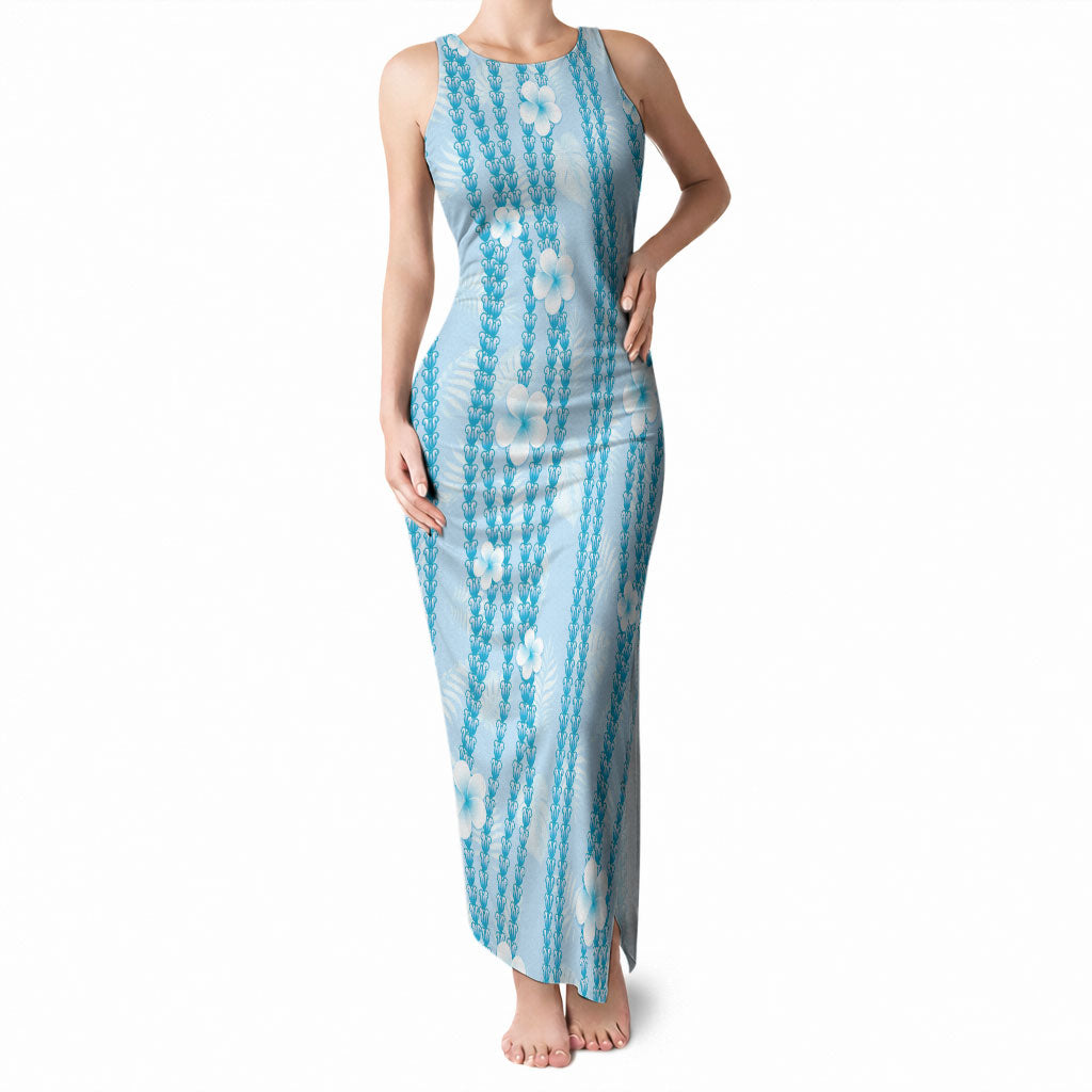 Hawaii Queen Liliuokalani Tank Maxi Dress Blue Lei Pua Kalaunu