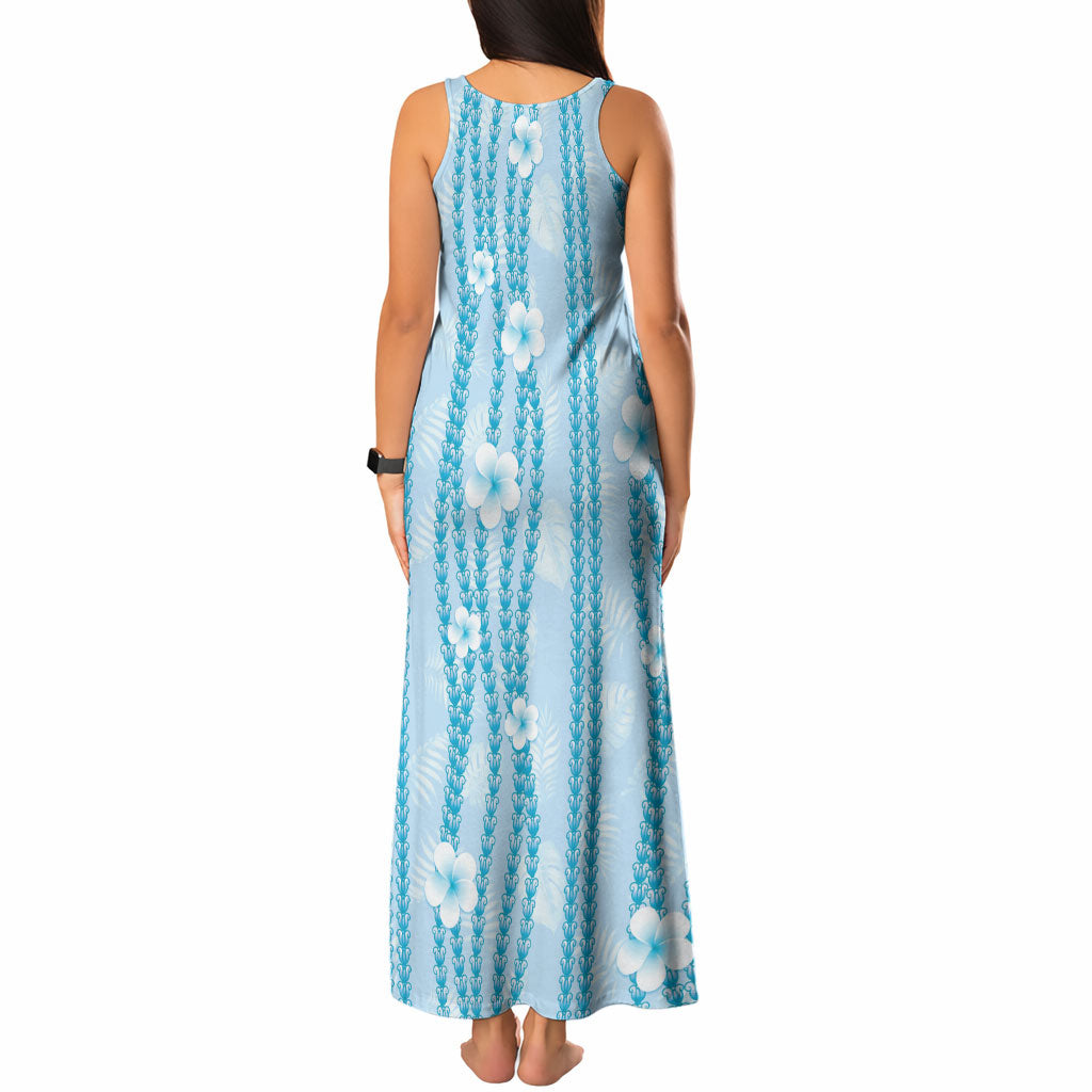 Hawaii Queen Liliuokalani Tank Maxi Dress Blue Lei Pua Kalaunu LT05 - Polynesian Pride