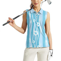 Hawaii Queen Liliuokalani Women Sleeveless Polo Shirt Blue Lei Pua Kalaunu LT05 - Polynesian Pride