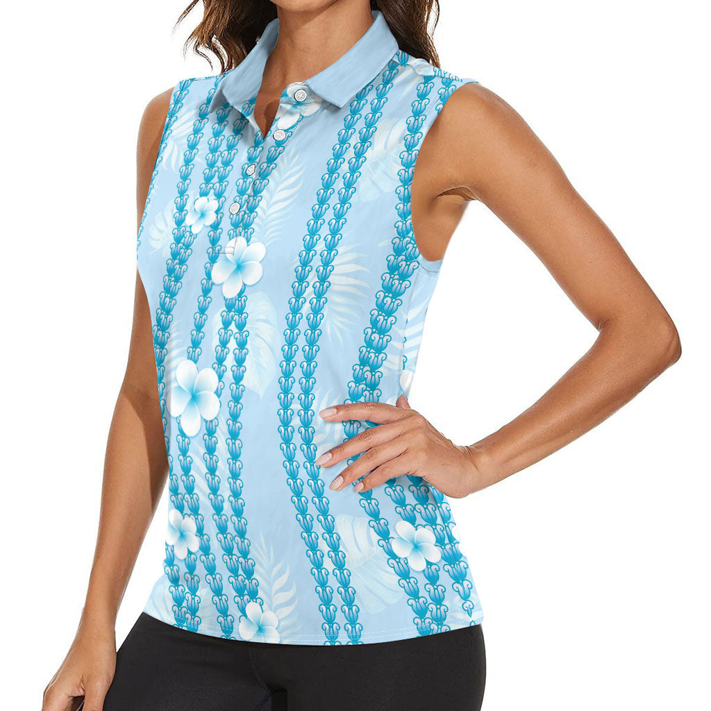 Hawaii Queen Liliuokalani Women Sleeveless Polo Shirt Blue Lei Pua Kalaunu LT05 - Polynesian Pride
