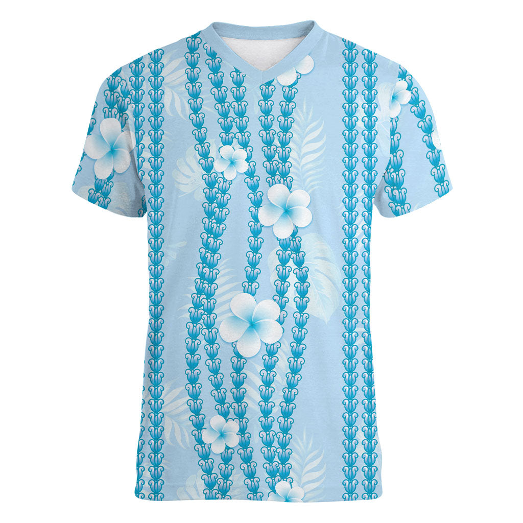 Hawaii Queen Liliuokalani Women V-Neck T-Shirt Blue Lei Pua Kalaunu