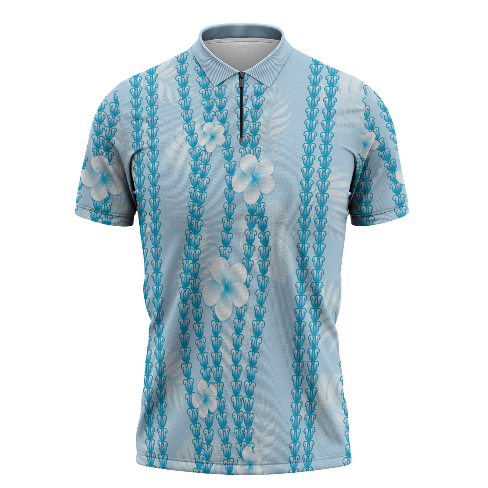 Hawaii Queen Liliuokalani Zipper Polo Shirt Blue Lei Pua Kalaunu