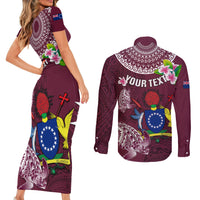 Personalized Cook Islands Mangaia Couples Matching Short Sleeve Bodycon Dress and Long Sleeve Button Shirts Coat Of Arms Plumeria Polynesian Turtle LT05 - Polynesian Pride