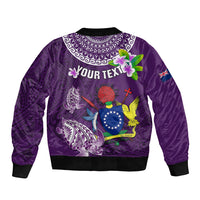 Personalized Cook Islands Rarotonga Sleeve Zip Bomber Jacket Coat Of Arms Plumeria Polynesian Turtle LT05 - Polynesian Pride
