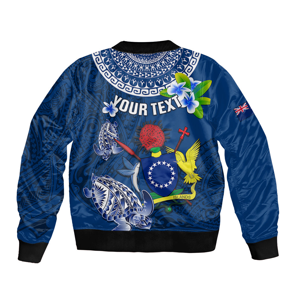 Personalized Cook Islands Pukapuka Sleeve Zip Bomber Jacket Coat Of Arms Plumeria Polynesian Turtle LT05 - Polynesian Pride