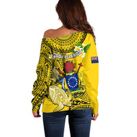 Cook Islands Aitutaki Off Shoulder Sweater Coat Of Arms Plumeria Polynesian Turtle LT05 - Polynesian Pride