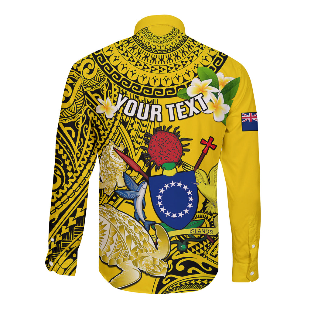 Personalized Cook Islands Aitutaki Long Sleeve Button Shirt Coat Of Arms Plumeria Polynesian Turtle LT05 - Polynesian Pride