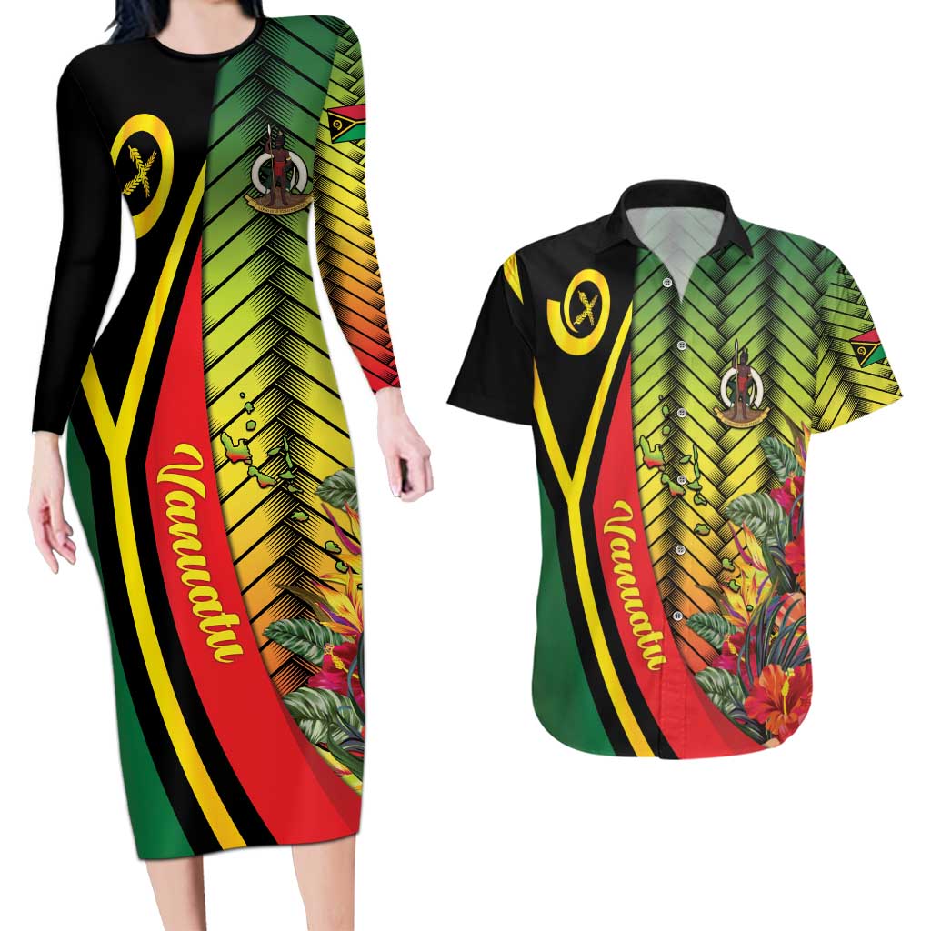 Vanuatu Constitution Day Couples Matching Long Sleeve Bodycon Dress and Hawaiian Shirt Long Live Vanuatu LT05 Colorful - Polynesian Pride